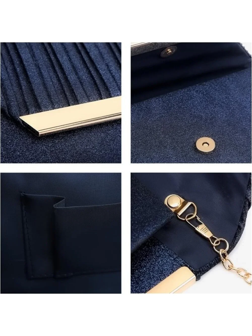 Women’s Navy Blue1 Clutch Purse With Detachable Chain Wedding Formal Evening Bag